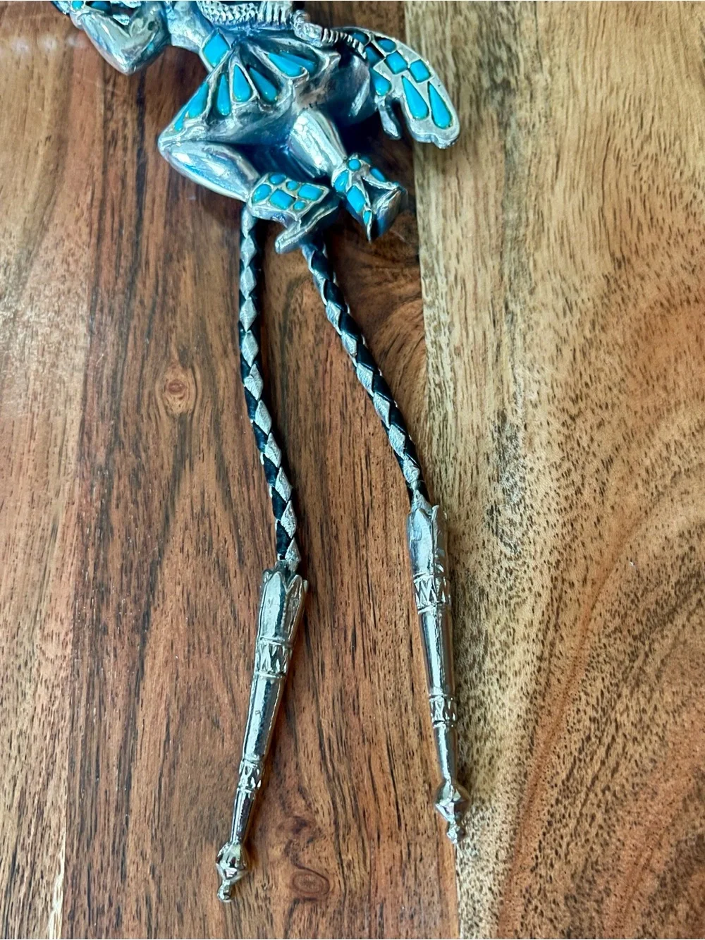 Vintage Southwestern bolo tie silver-toned Kachina dancer with snake